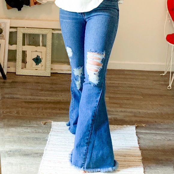 Distressed Bell Bottom Jeans - Picture 3 of 4